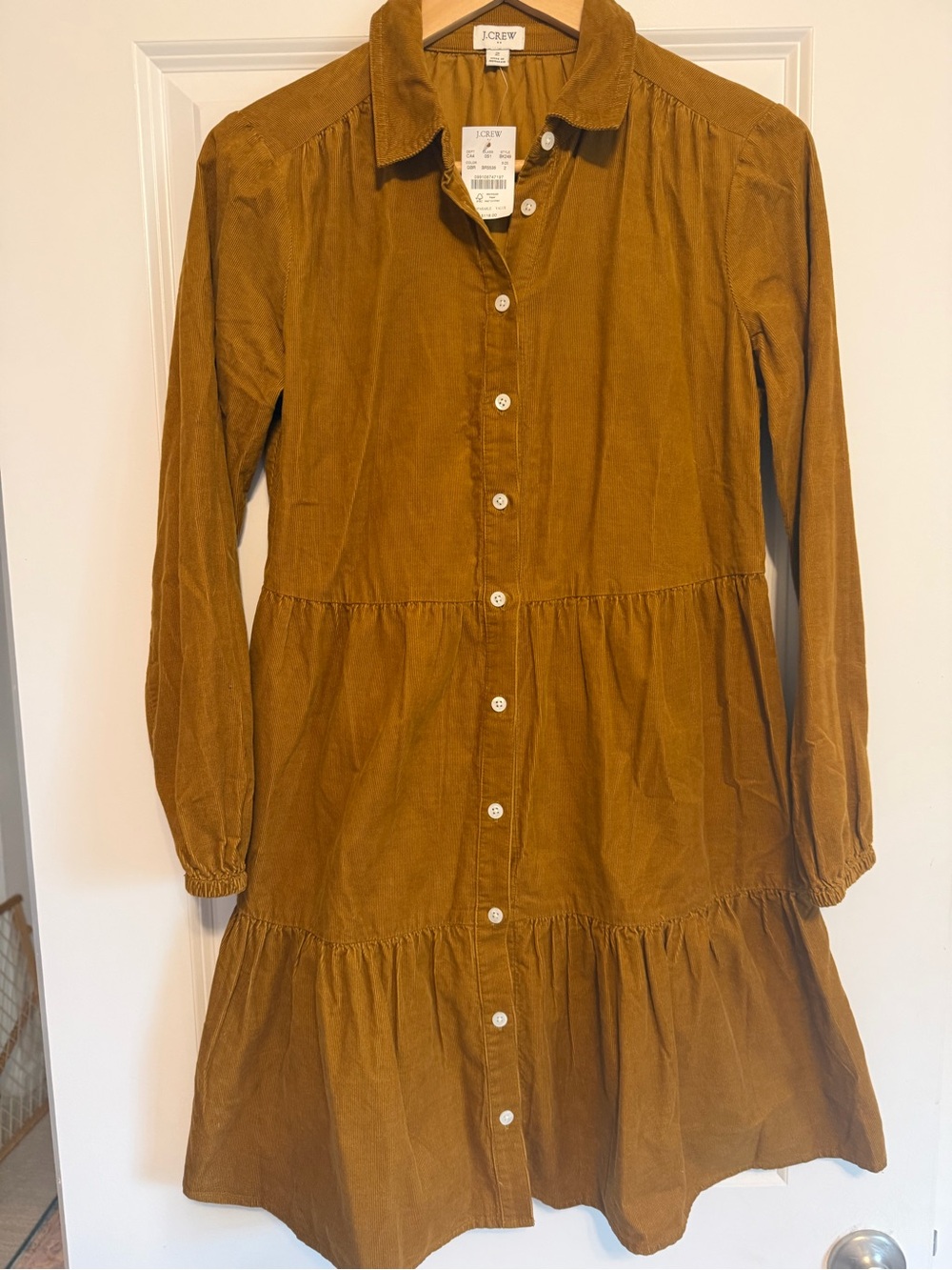 J. Crew Corduroy Tiered Shirt Dress in Mustard Brown Fall New